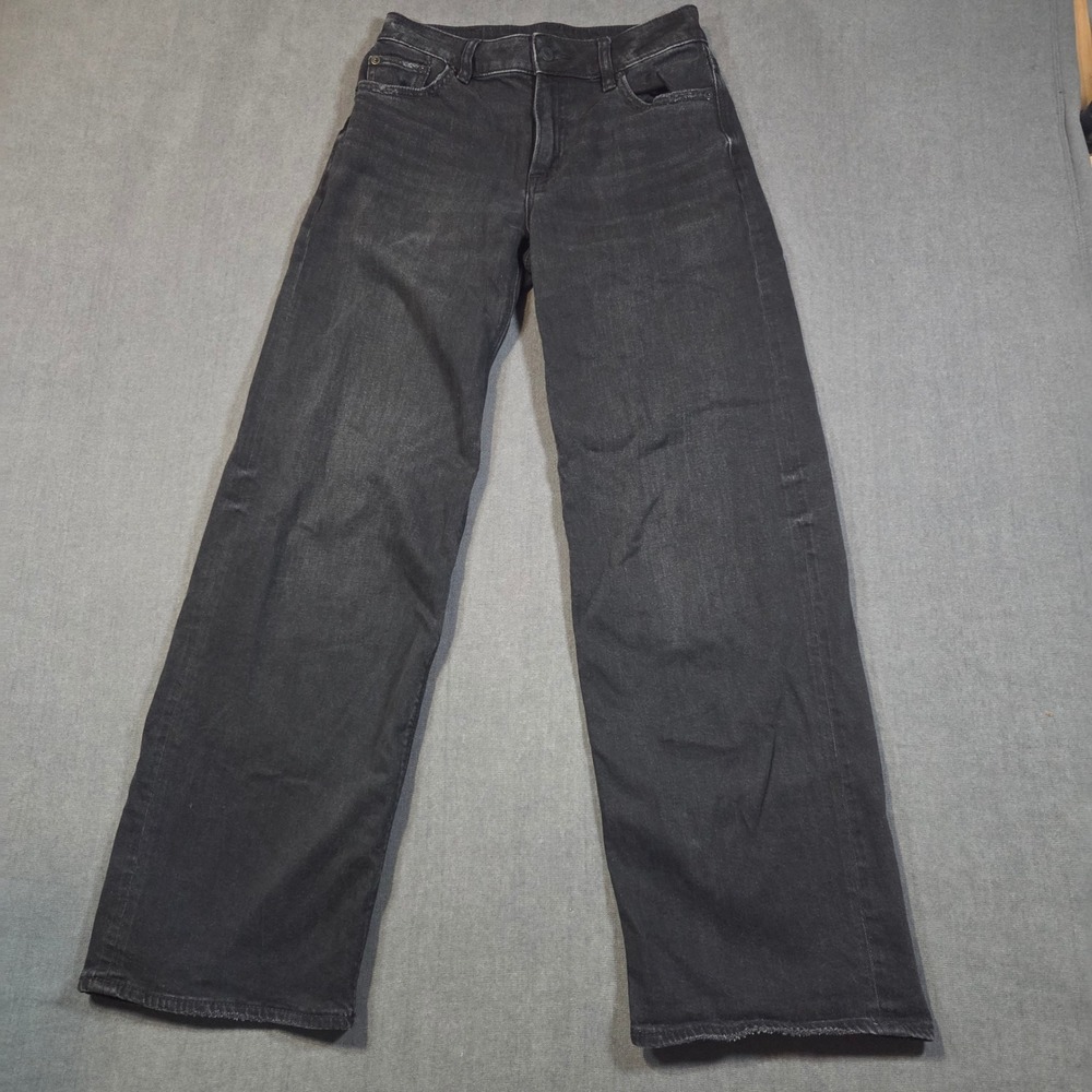 American Eagle Jeans Womens 000 Black Low-Rise Baggy Wide-Leg Stretch